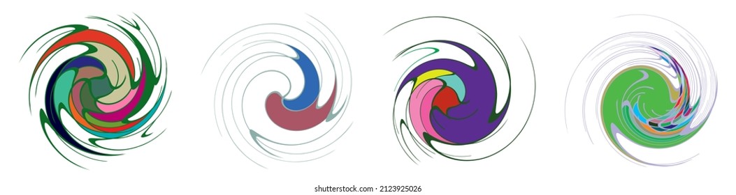  Spiral, swirl, twirl, volute element. Whirlpool, whirlwind effect. Circular, radial lines with rotation