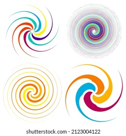 Spiral, swirl, twirl. Volute, helix, eddy and vortex shape. Radial lines with rotation