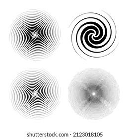 Spiral, swirl, twirl. Volute, helix, eddy and vortex shape. Radial lines with rotation