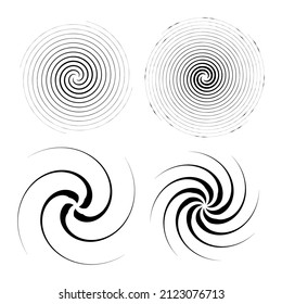 Spiral, swirl, twirl. Volute, helix, eddy and vortex shape. Radial lines with rotation