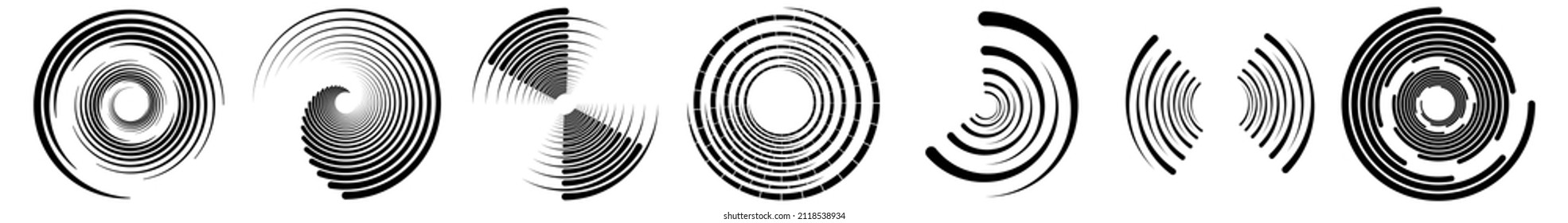 Spiral, Swirl, Twirl, Vortex Icon, Shape. Concentric Circles, Rings. Abstract Geometric Shapes With Rotation Effect