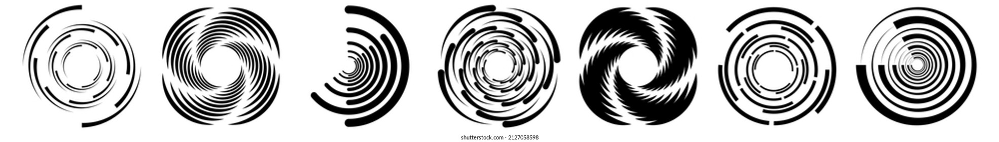 Spiral, Swirl, Twirl, Vortex Icon, Shape. Concentric Circles, Rings. Abstract Geometric Shapes With Rotation Effect