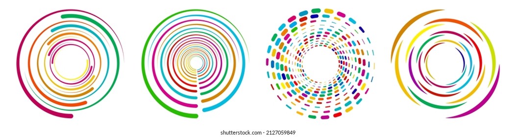 Spiral, Swirl, Twirl, Vortex Icon, Shape. Concentric Circles, Rings. Abstract Geometric Shapes With Rotation Effect