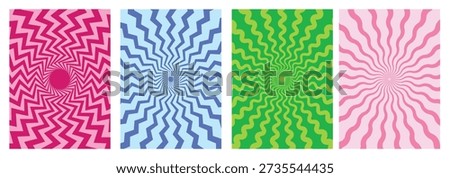 Spiral swirl wavy abstract retro groovy poster design. Funky sun wave illustration. Psychedelic geometric twirl vector background.