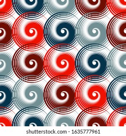 Spiral swirls doodle seamless pattern vector design. Round spiral scrolls, circle swirls geometric elements, curly vortex tiles. Cute swirl scrolls abstract background seamless pattern.