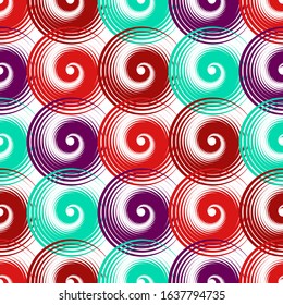 Spiral swirls doodle seamless pattern vector design. Round spiral scrolls, circle swirls geometric elements, curly vortex tiles. Cute swirl scrolls abstract background seamless pattern.
