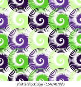 Spiral swirls doodle seamless pattern vector design. Round spiral scrolls, circle swirls geometric elements, curly vortex tiles. Cute swirl scrolls abstract background seamless pattern.