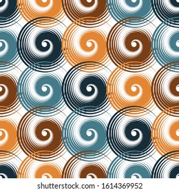 Spiral swirls modern seamless pattern vector design. Round spiral scrolls, circle swirls geometric elements, curly vortex tiles. Cute swirl scrolls abstract background seamless pattern.