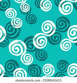 Espiral remolinos sin patrón. Ilustración vectorial. Fondo de textura en colores azul turquesa. Diseño para textiles para el hogar, interiores, ropa de cama, tela de algodón, libro de chatarra, papel de embalaje.