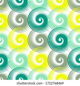 Spiral swirls summer seamless pattern vector design. Round spiral scrolls, circle swirls geometric elements, curly vortex tiles. Cute swirl scrolls abstract background seamless pattern.