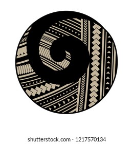 Spiral symbol, based on silver fern frond with Maori pattern, logo icon