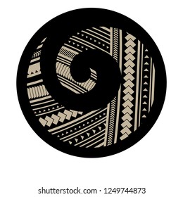 Spiral symbol, based on silver fern frond with Maori pattern, logo icon