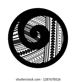 Spiral symbol, based on silver fern frond with Maori pattern, logo icon