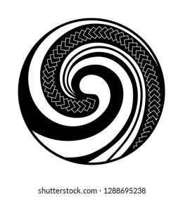 Spiral symbol, based on silver fern frond with Maori pattern, logo icon