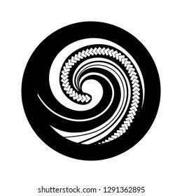 Spiral symbol, based on silver fern frond with Maori pattern, logo icon