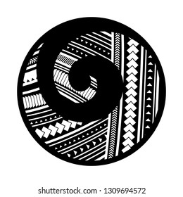 Spiral symbol, based on silver fern frond with Maori pattern, logo icon