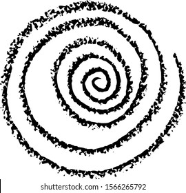 Spiral symbol hand painted crayon. Concentric curvy shape, swirling swash isolated on white background.  