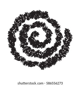 Spiral symbol hand painted crayon. Concentric curvy shape, swirling swash isolated on white background. Movement, endless time, cycle concept. Decorative graphic design element. Vector illustration