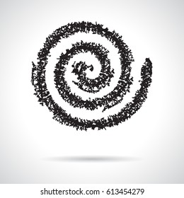 Spiral symbol hand painted crayon. Decorative graphic design element. Concentric curvy shape, swirling swash isolated on white background. Movement, endless time, cycle concept. Vector illustration