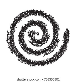 Spiral Symbol Hand Painted Crayon. Concentric Curvy Shape, Swirling Swash Isolated On White Background. Movement, Endless Time, Cycle Concept. Decorative Graphic Design Element. Vector Illustration