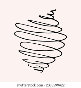 Dibujo del doodle de la línea de lápiz pintado a mano con símbolo espiral. Forma de curva concéntrica, agitación torrencial aislada sobre fondo blanco. Movimiento, tiempo interminable, concepto de ciclo. Ilustración del vector