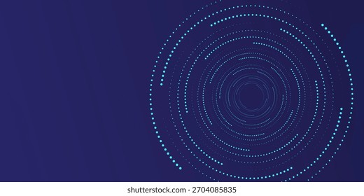 Fundo de tecnologia espiral de linhas circulares e conexões de pontos. Círculo abstrato de partículas brilhantes, transmissão de grandes dados, rede de internet.
