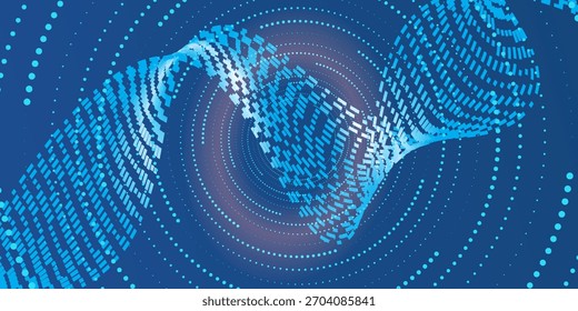 Fondo de tecnología en espiral de líneas circulares y conexiones de puntos. Círculo Abstractas de partículas brillantes, transmisión de grandes datos, red de Internet.
