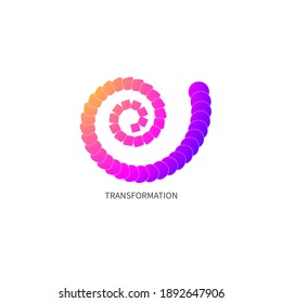 Transformación espiral, cambio cuadrado en círculo. Evolución, progreso del carácter. Icono de transformación, entrenador. Ilustración abstracta geométrica del vector