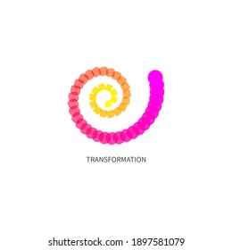 Spiral transformation, square changing into circle. Evolution, progress of character. Transform, coaching icon. Vector geometric abstract illustration