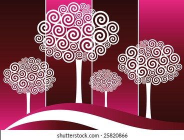 Spiral tree silohuttes. Vector illustration.