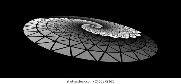 Spiral with triangles as dynamic abstract vector background or logo or icon. Abstract background with triangles in circle. Artistic illustration with perspective. Yin and Yang symbol concept.