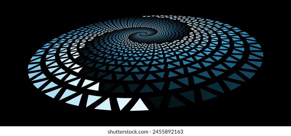 Spiral with triangles as dynamic abstract vector background or logo or icon. Abstract background with triangles in circle. Artistic illustration with perspective. Yin and Yang symbol concept.