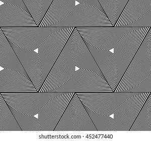 Spiral triangles geometric seamlessly repeatable abstract monochrome pattern. Vector illustration.