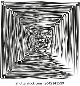 Spiral tunnel illusion. Central vortex frame. Rotating abstract hole. Vector black shape.