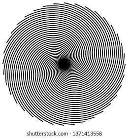 Spiral, twirl, swirl shape. Regular radial lines with spiral effect