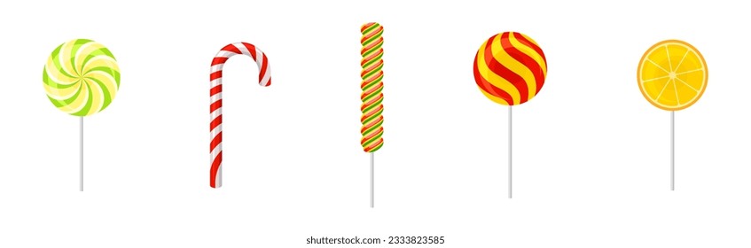 Spiral Twisted Candy and Lollipop on Stick Vector Set