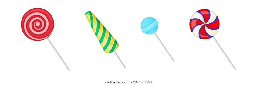 Spiral Twisted Candy and Lollipop on Stick Vector Set