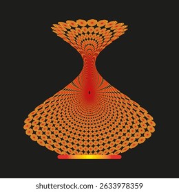 Spiral vase shape. Orange swirl texture. Curved abstract structure. Black background vector