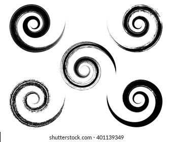 Spiral vector black brush strokes collection on white