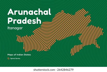 Mapa do vetor espiral de Arunachal Pradesh com a capital Itanagar - Estado da fronteira oriental