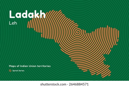 Mapa do vetor espiral de Ladakh com a capital Leh - Território da União de Alta Altitude