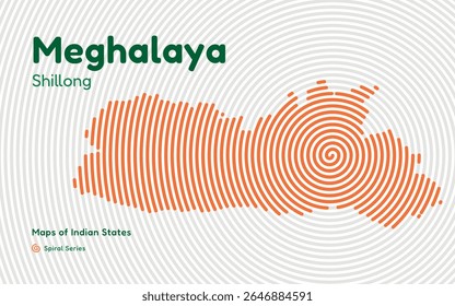 Mapa de vetor espiral de Meghalaya com capital Shillong - Projeto do estado do nordeste da Índia