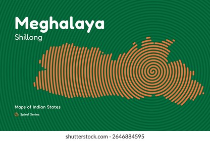 Mapa de vetor espiral de Meghalaya com capital Shillong - Projeto do estado do nordeste da Índia