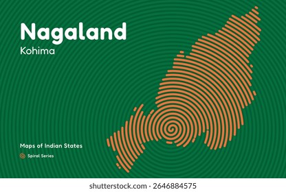 Mapa do vetor espiral de Nagaland com capital Kohima - Estado tribal nordestino da Índia