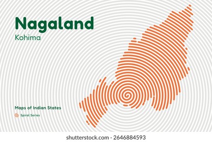 Mapa do vetor espiral de Nagaland com capital Kohima - Estado tribal nordestino da Índia