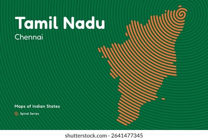 Spiral Vector Map of Tamil Nadu with Capital Chennai – Indian State Series