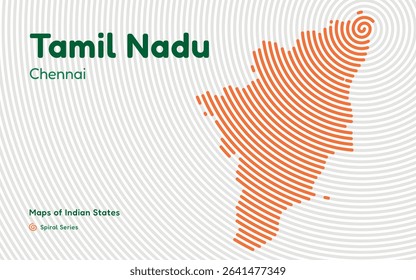 Spiral Vector Map of Tamil Nadu with Capital Chennai – Indian State Series