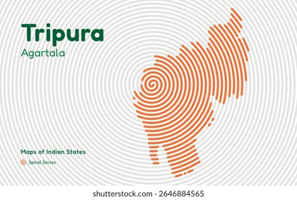 Mapa do vetor espiral de Tripura com a capital Agartala - Estado do Nordeste da Índia
