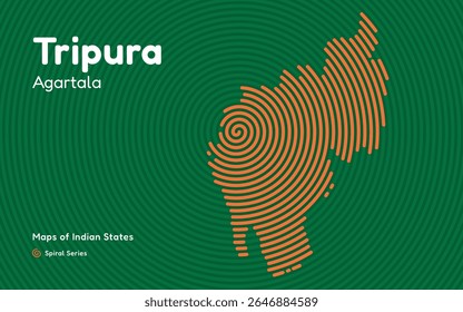 Mapa do vetor espiral de Tripura com a capital Agartala - Estado do Nordeste da Índia
