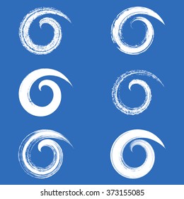 Spiral vector white brush strokes collection on blue